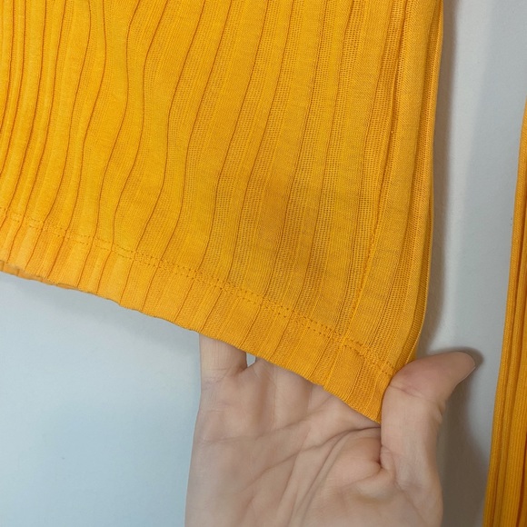 Helmet Lang Textured Stripe Crop Apricot Cotton Polo Shirt - Picture 9 of 13